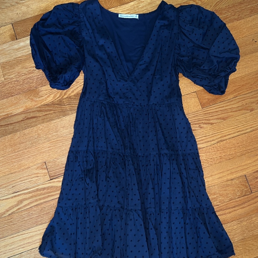Abercrombie & Fitch Navy Puff Sleeve Swiss dot Dress xs